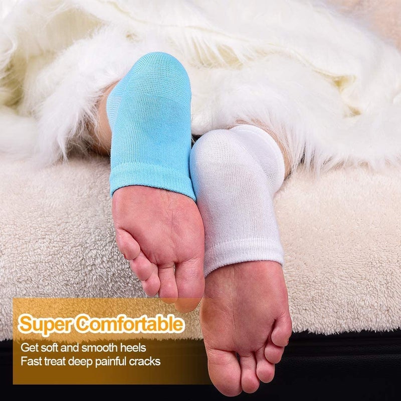 CGBOOM Moisturizing Gel Heel Socks Vented Unisex Day Night Toe Open Feet Care Dry Skin (2P_BlueWhite) - Image 4